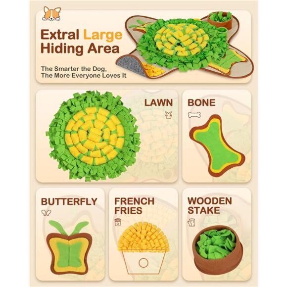 Snuffle Mat for Dogs Large Breed, 28.3''x28.3'' Interactive Puzzle Dog Food Mat - Picture 4 of 7